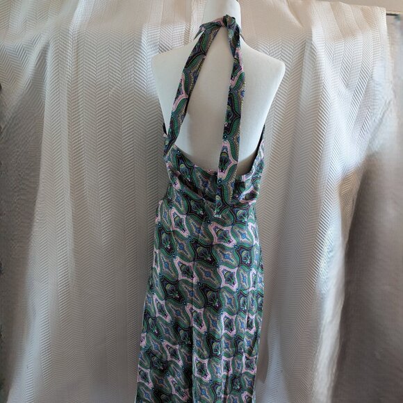 Laundry by Shelli Segal Silk Paisley Halter Midi Dress Size 12 Purple Green - Picture 4 of 12